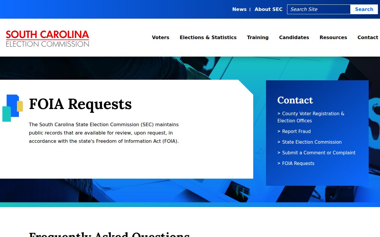 South Carolina residents directory: Election Commission FOIA request fields