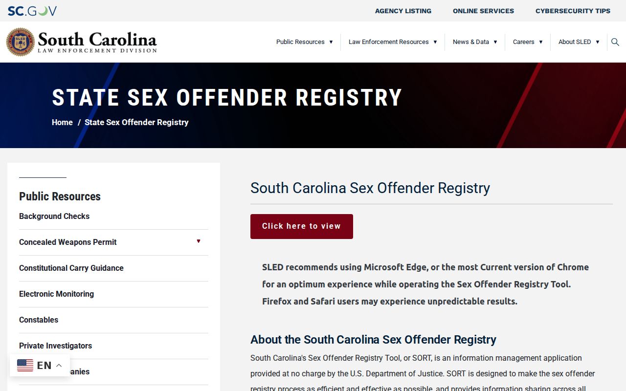South Carolina resident lookup: SLED registry map, photographs, aliases and use conditions