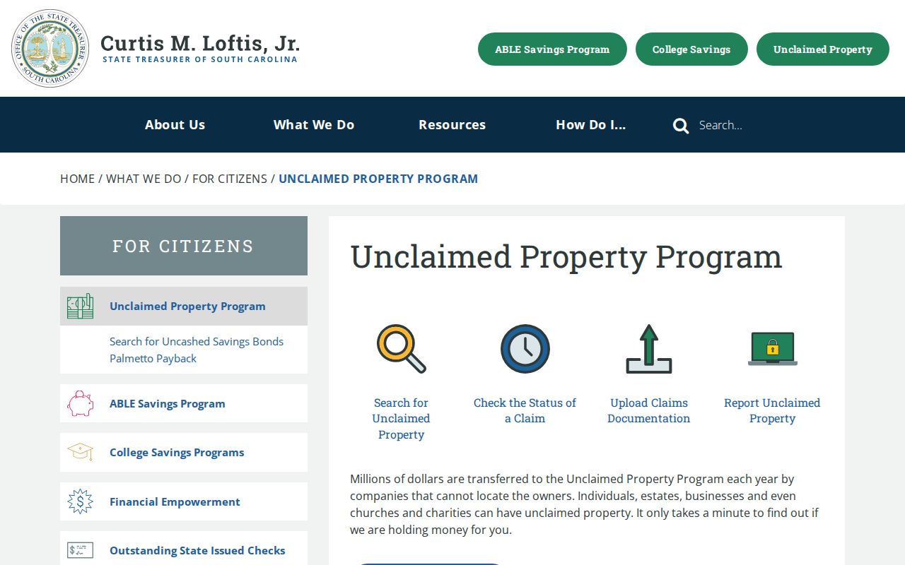 South Carolina residents directory: State Treasurer unclaimed property search
