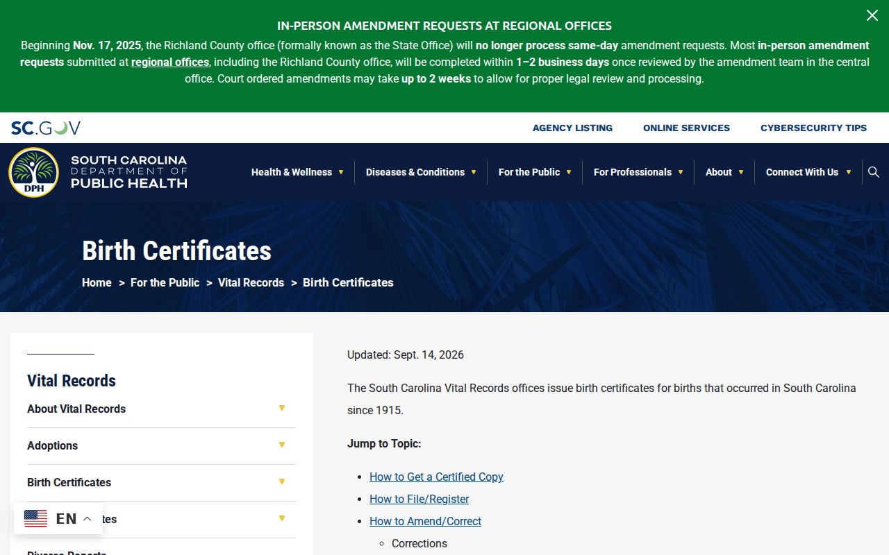 South Carolina resident lookup: DPH vital-record request channels and identification instructions